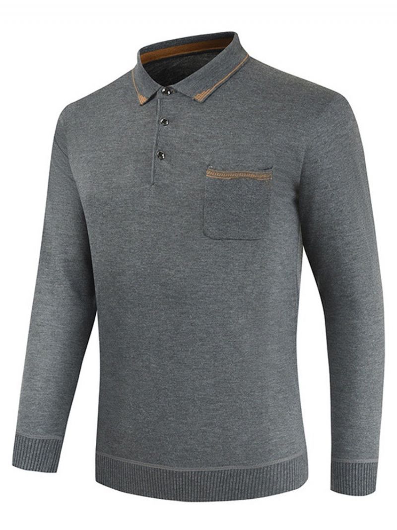 Pocket Polo Neck Ol Langærmet Pullover T-Shirt