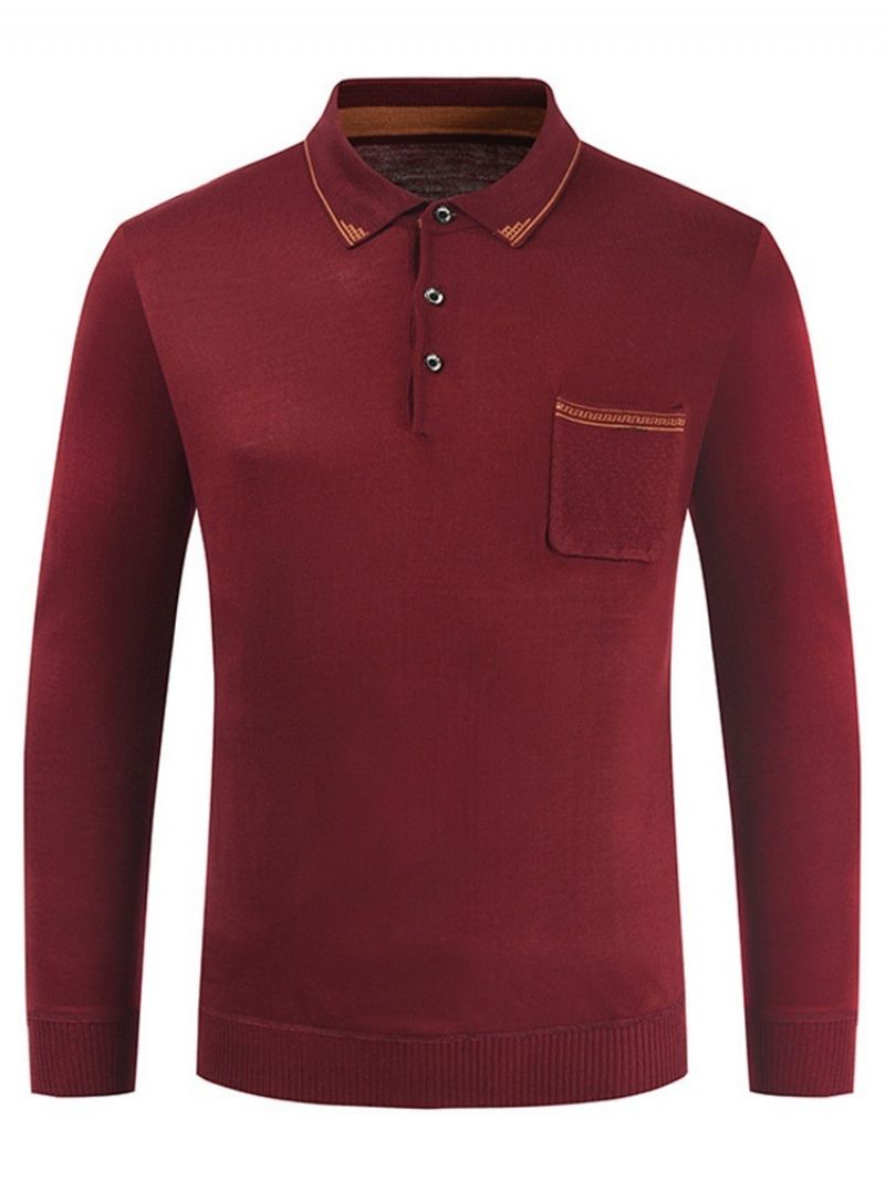 Pocket Polo Neck Ol Langærmet Pullover T-Shirt