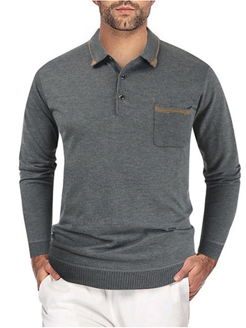 Pocket Polo Neck Ol Langærmet Pullover T-Shirt