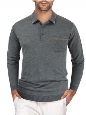 Pocket Polo Neck Ol Langærmet Pullover T-Shirt