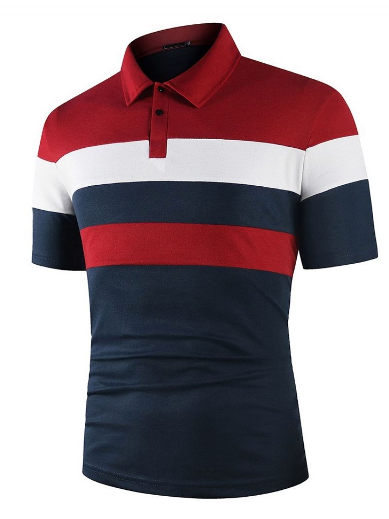 Polo Hals Farve Blok Patchwork Mode Polo Shirt