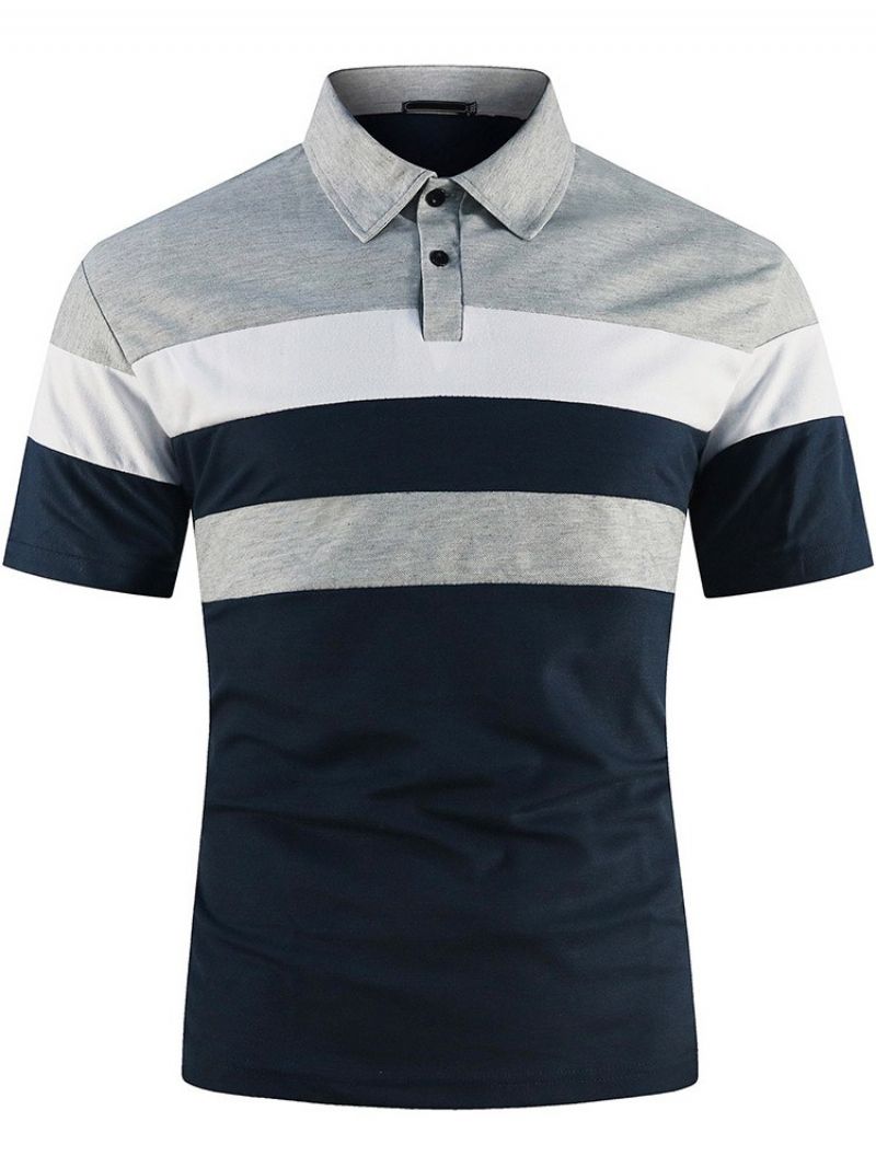 Polo Hals Farve Blok Patchwork Mode Polo Shirt