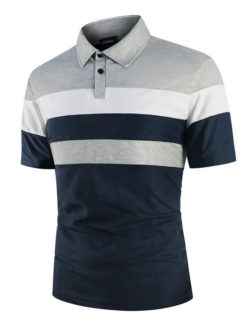 Polo Hals Farve Blok Patchwork Mode Polo Shirt