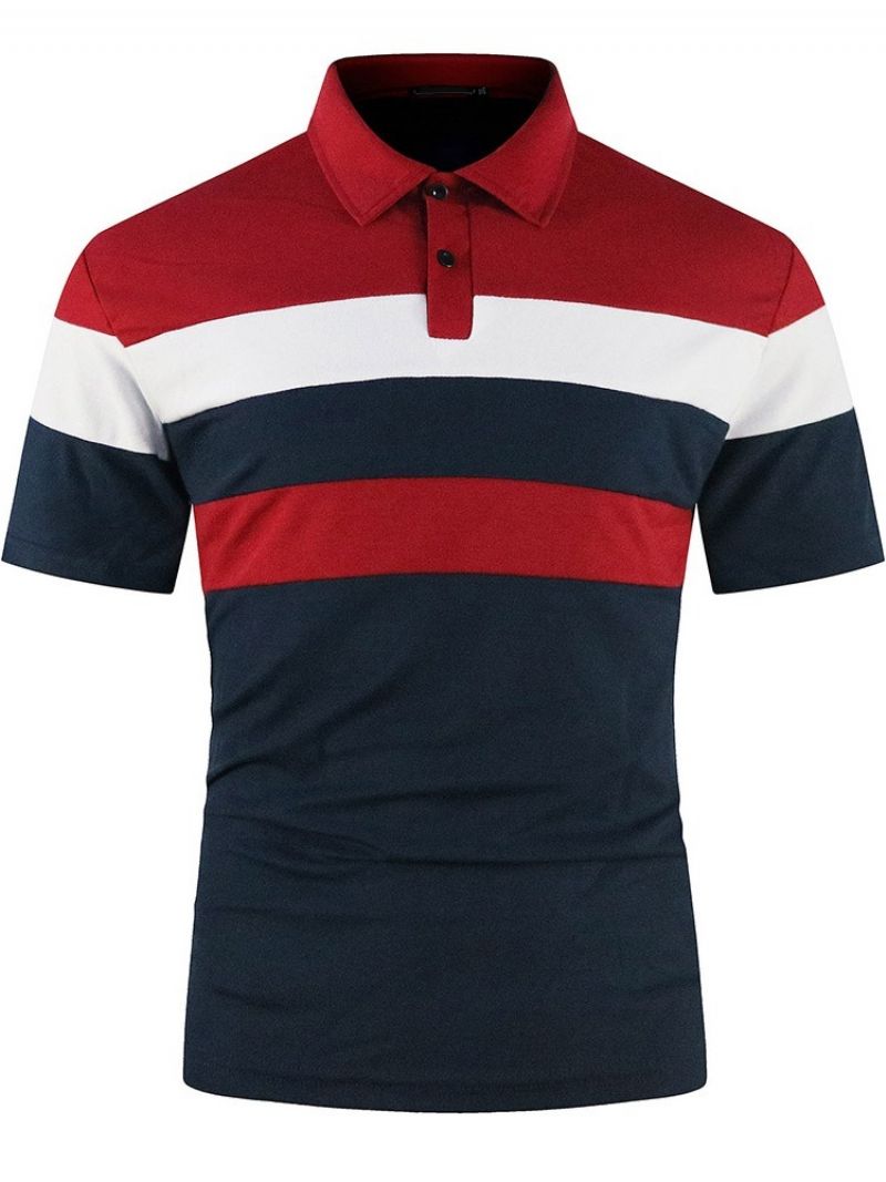 Polo Hals Farve Blok Patchwork Mode Polo Shirt