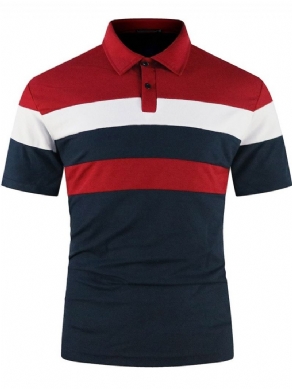 Polo Hals Farve Blok Patchwork Mode Polo Shirt