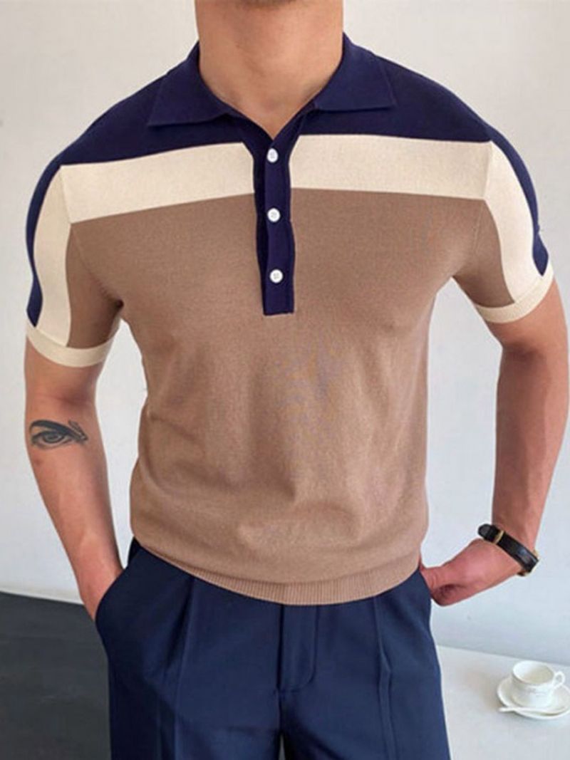 Polo Neck Color Block Casual Polo Shirt