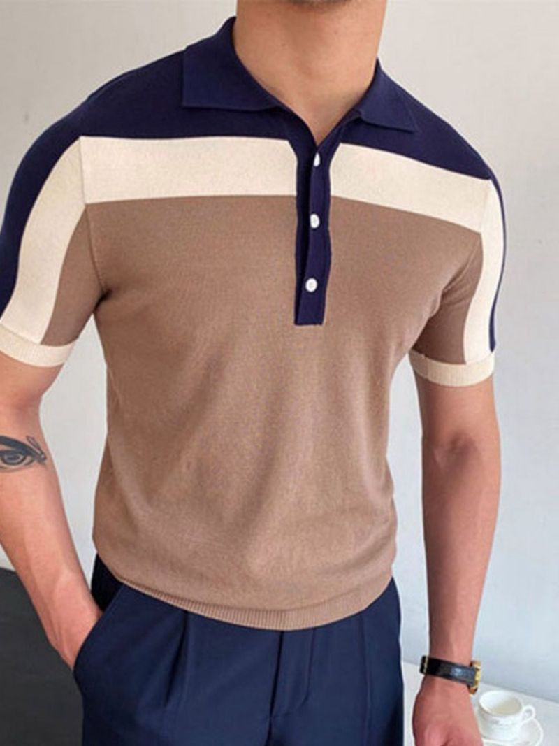 Polo Neck Color Block Casual Polo Shirt