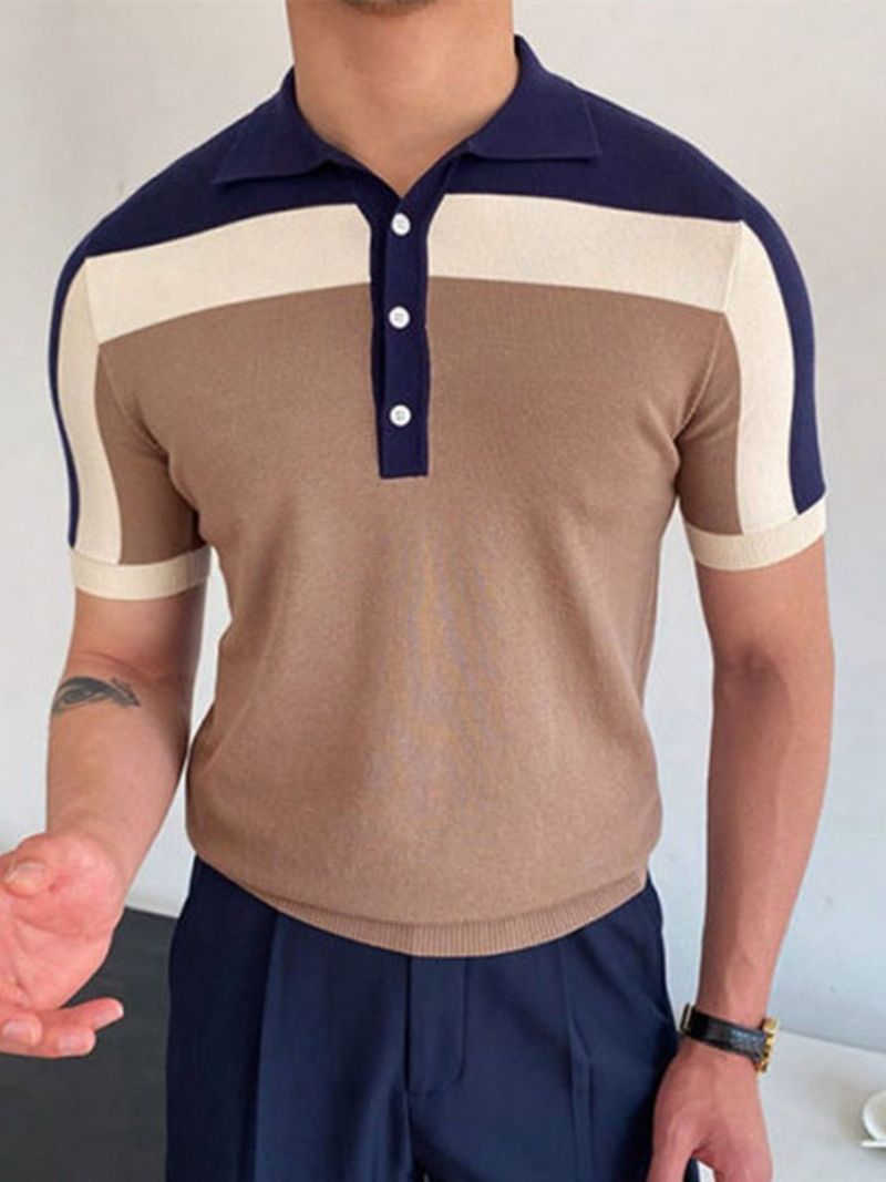 Polo Neck Color Block Casual Polo Shirt