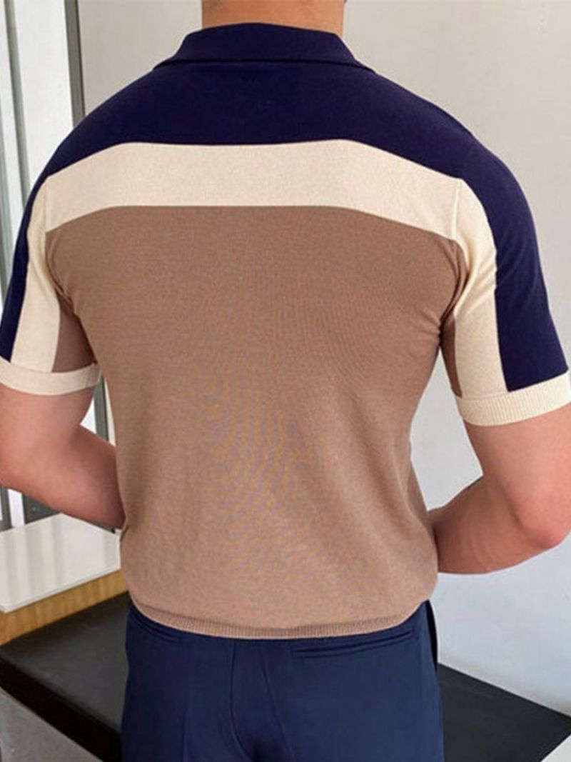 Polo Neck Color Block Casual Polo Shirt