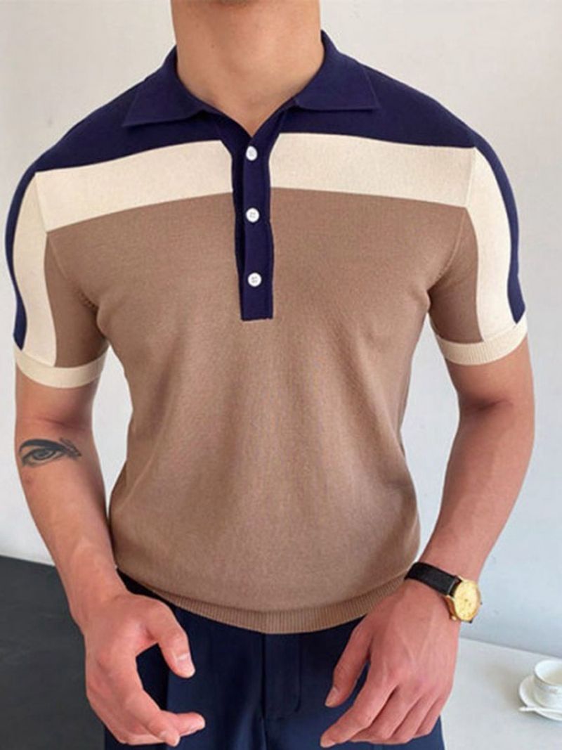 Polo Neck Color Block Casual Polo Shirt