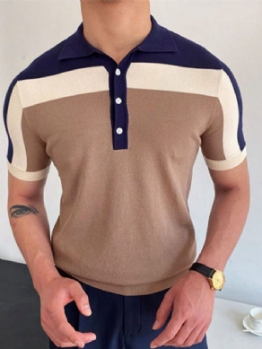 Polo Neck Color Block Casual Polo Shirt