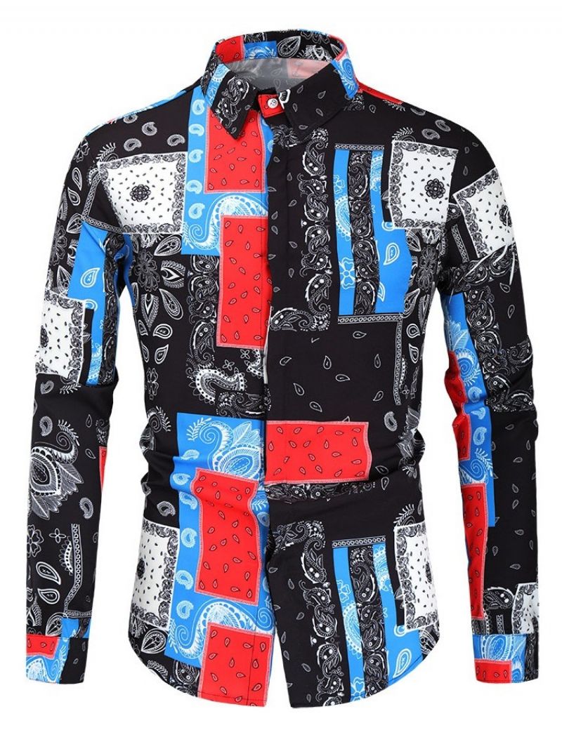 Print Casual Lapel Fall Slim Shirt Til Mænd