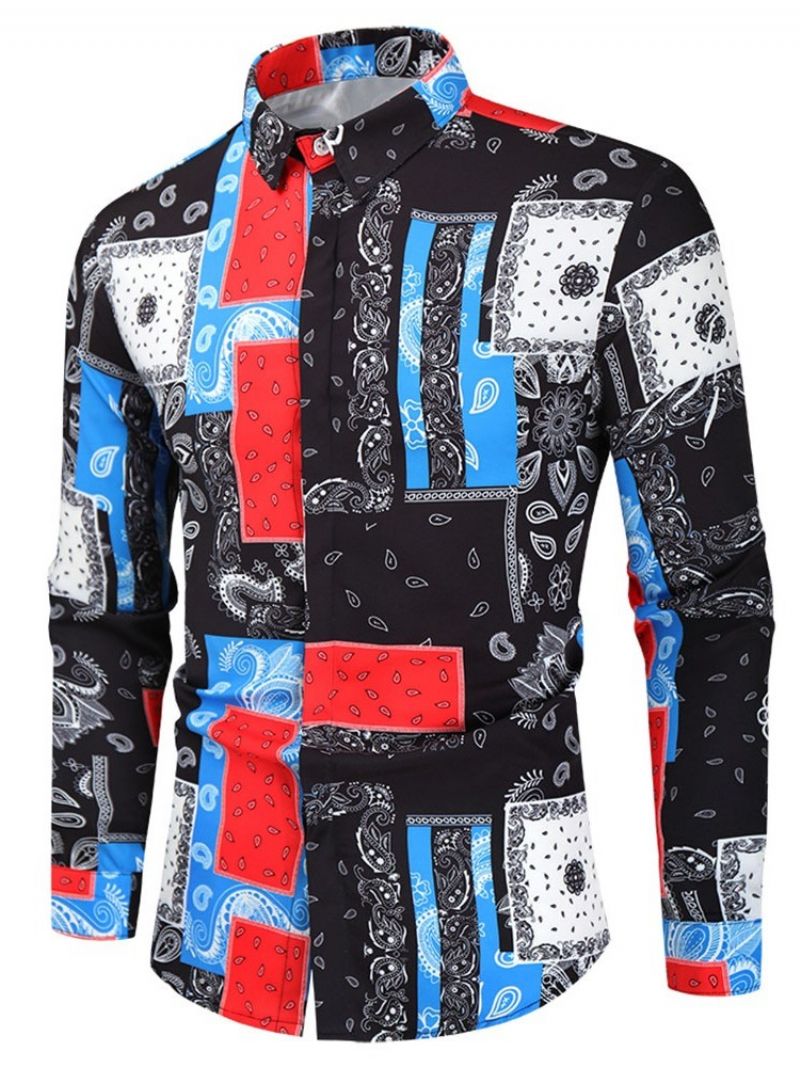 Print Casual Lapel Fall Slim Shirt Til Mænd