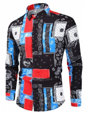 Print Casual Lapel Fall Slim Shirt Til Mænd