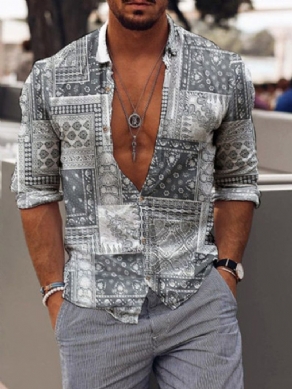 Print Casual Lapel Single-Breasted Fall Casual Skjorte