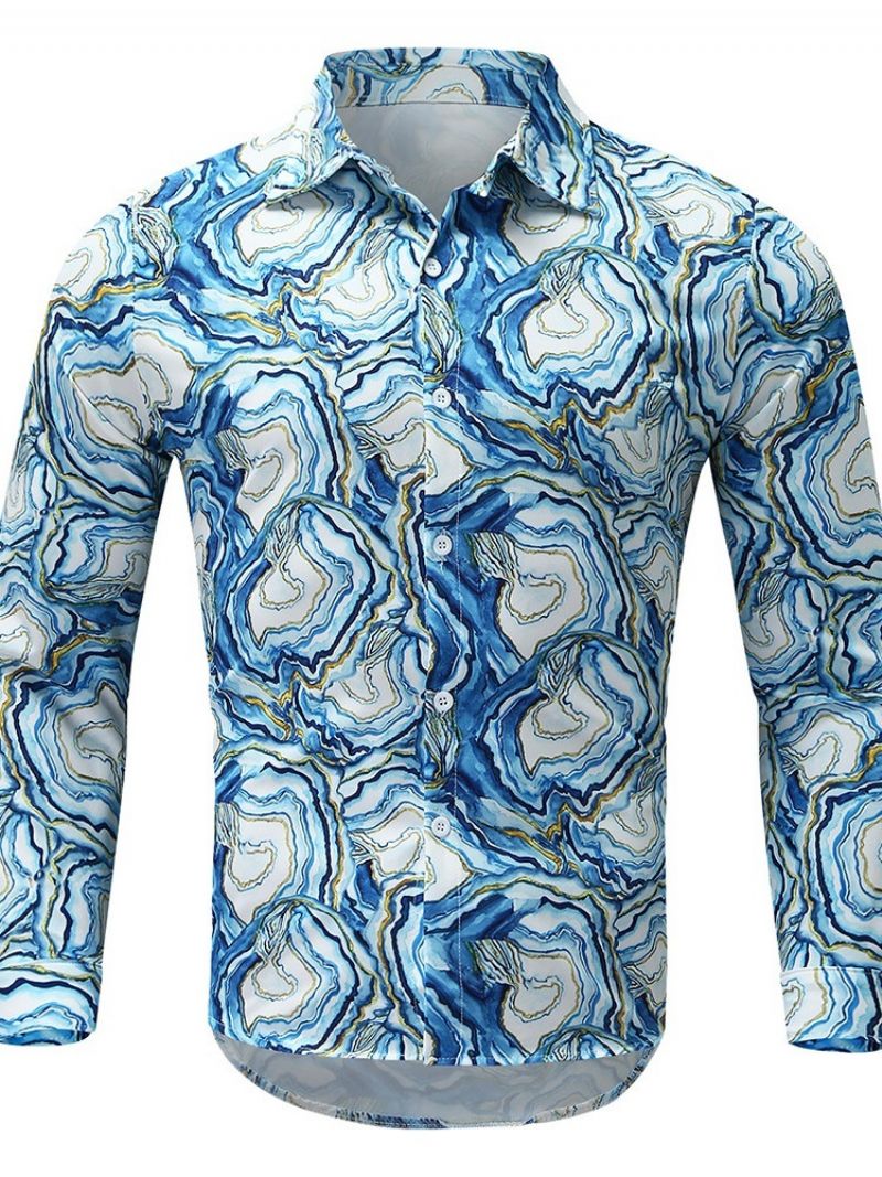 Print European Lapel Fall Slim Shirt