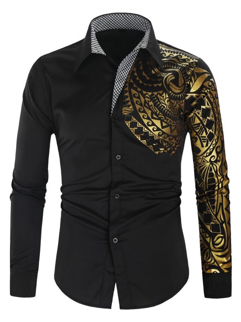 Print Lapel Casual Single-Breasted Hot Sale Mænds Slim Skjorte