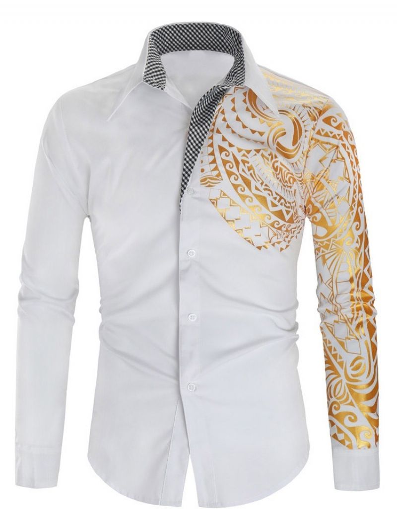 Print Lapel Casual Single-Breasted Hot Sale Mænds Slim Skjorte