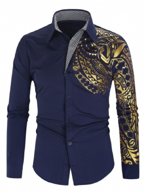 Print Lapel Casual Single-Breasted Hot Sale Mænds Slim Skjorte