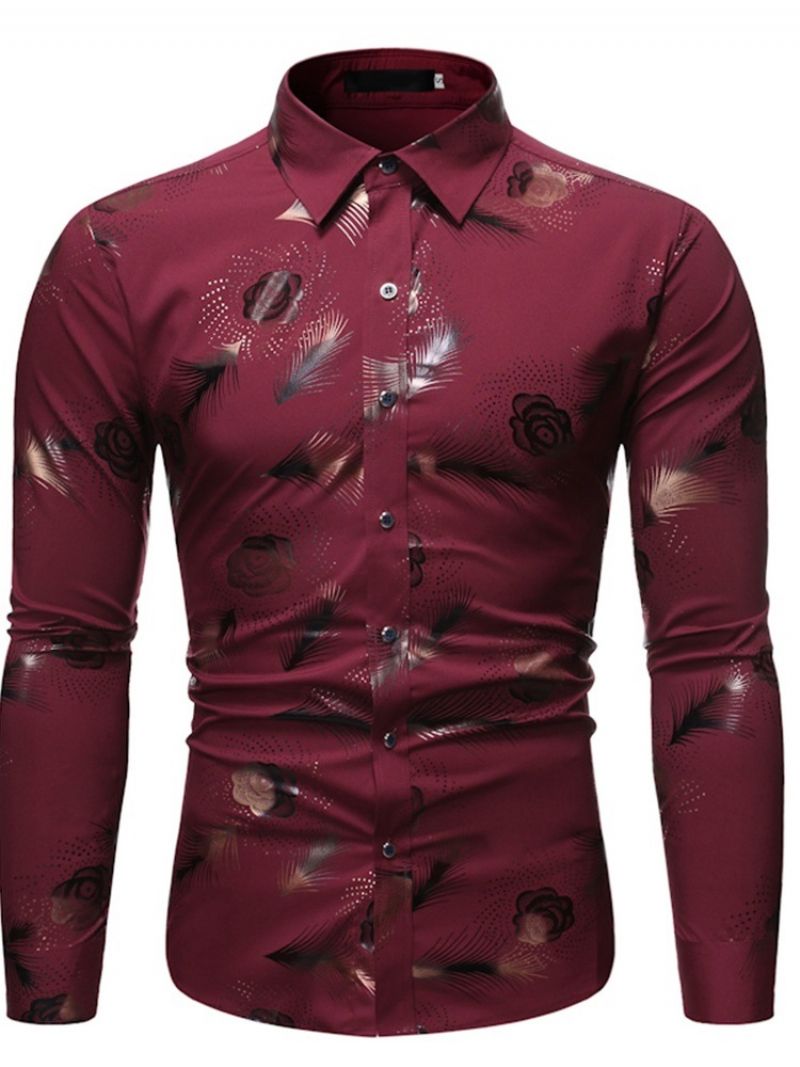 Print Lapel Casual Single-Breasted Slim Shirt Til Mænd