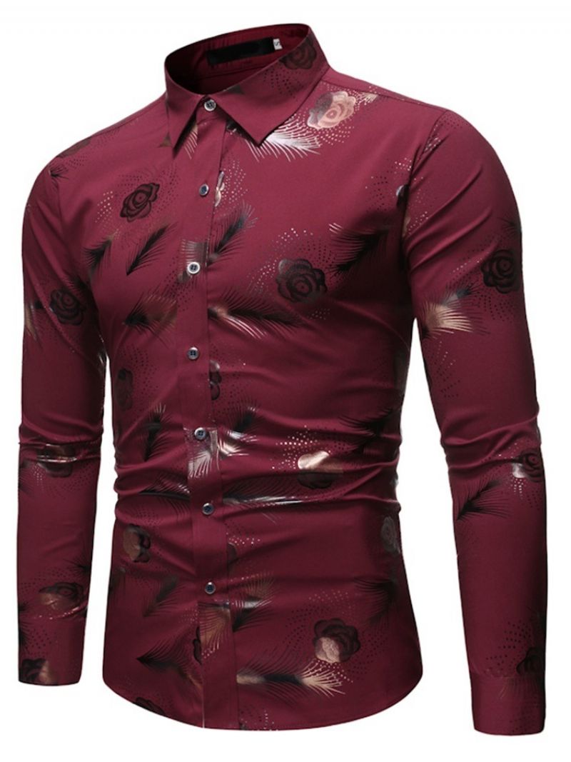 Print Lapel Casual Single-Breasted Slim Shirt Til Mænd