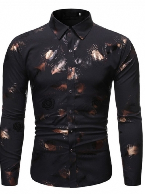 Print Lapel Casual Single-Breasted Slim Shirt Til Mænd