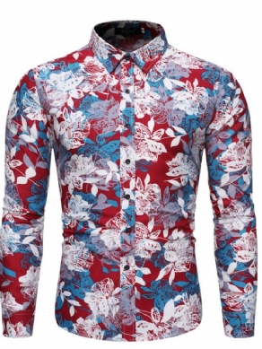 Print Lapel Casual Single-Breasted Spring Herreskjorte