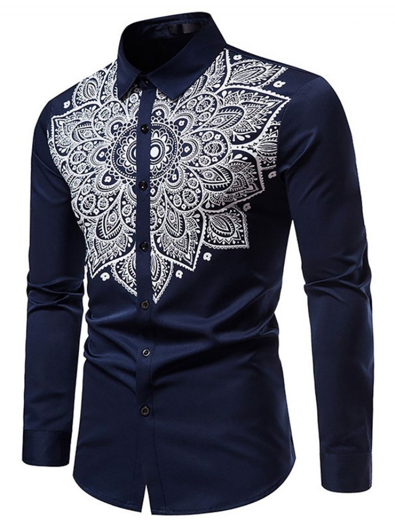 Print Lapel Floral Single-Breasted Slim Casual Shirt