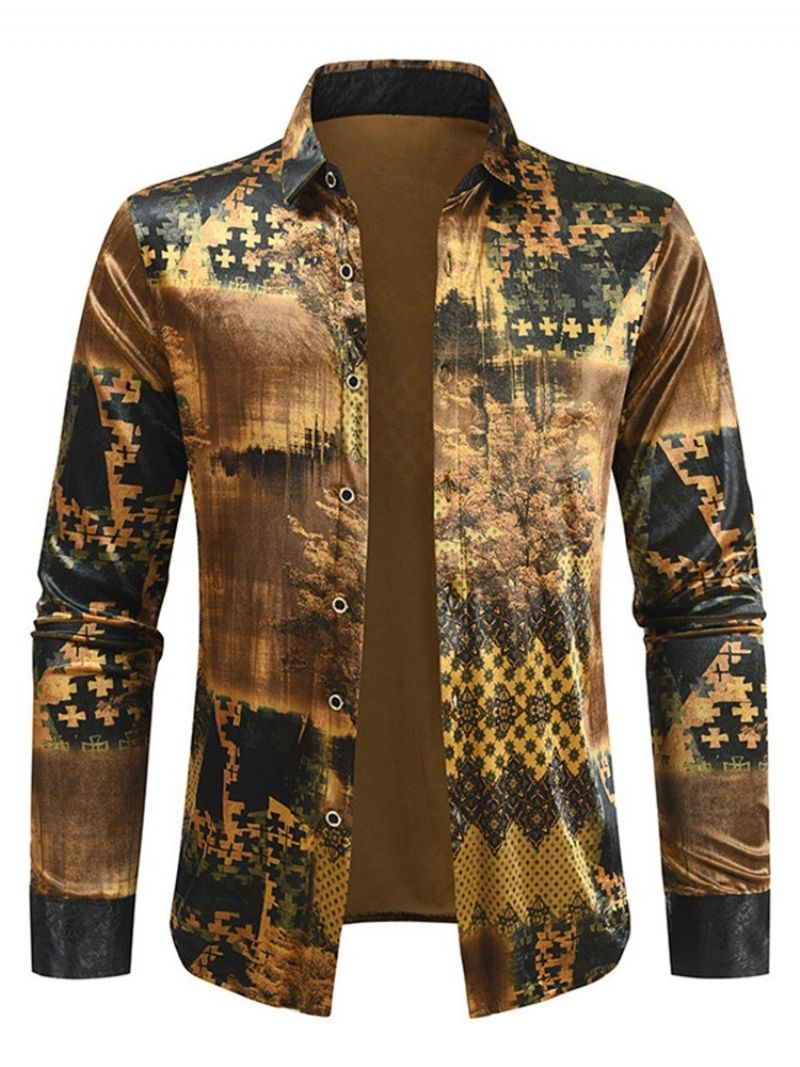 Print Lapel Mode Single-Breasted Slim Shirt