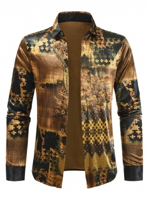 Print Lapel Mode Single-Breasted Slim Shirt