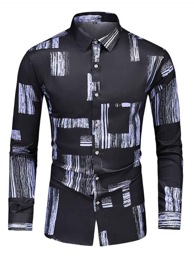 Print Lapel Mode Single-Breasted Slim Shirt Til Mænd