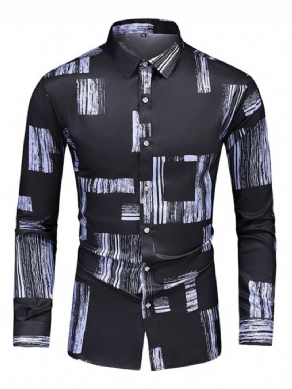 Print Lapel Mode Single-Breasted Slim Shirt Til Mænd