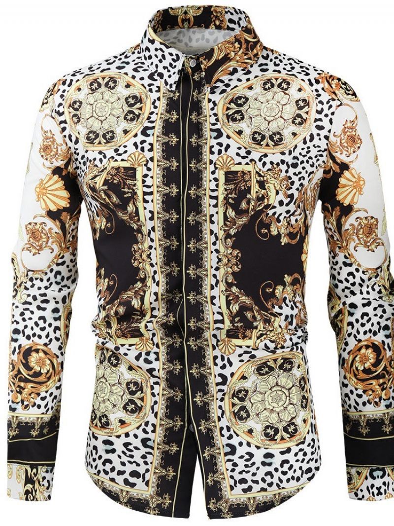 Print Leopard Lapel Fall Slim Shirt