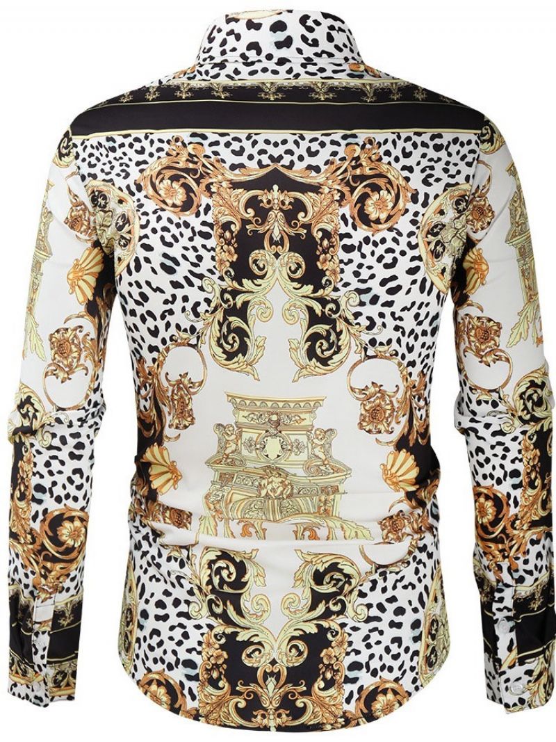 Print Leopard Lapel Fall Slim Shirt