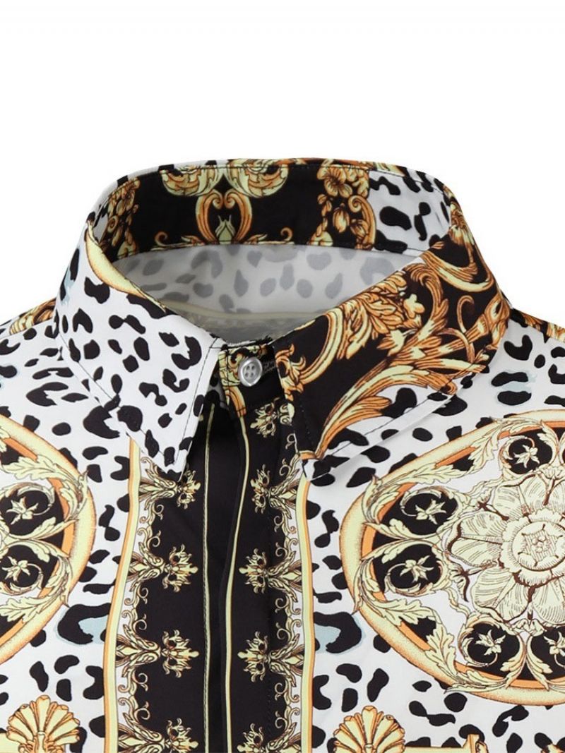 Print Leopard Lapel Fall Slim Shirt