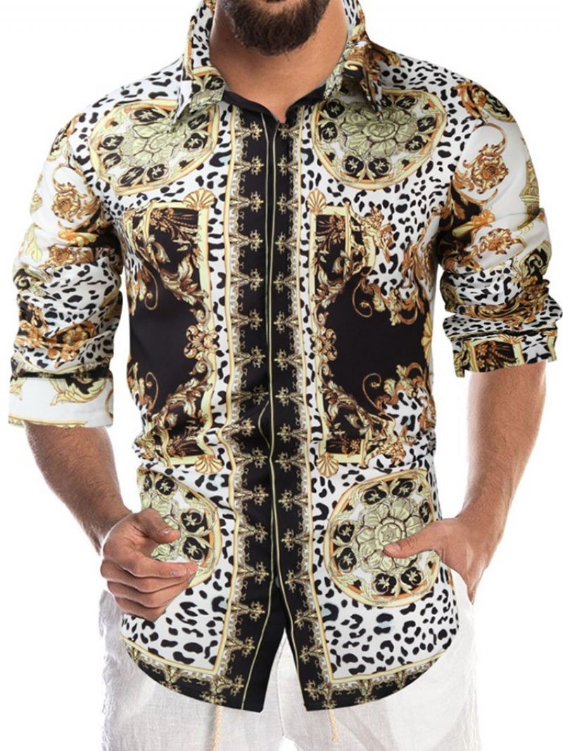 Print Leopard Lapel Fall Slim Shirt