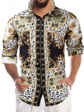 Print Leopard Lapel Fall Slim Shirt