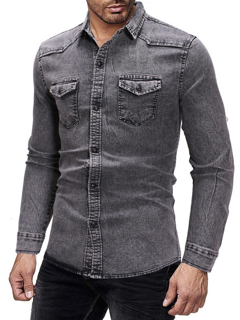 Slidt Lapel Casual Single-Breasted Slim Shirt