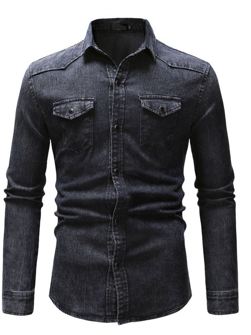 Slidt Lapel Casual Single-Breasted Slim Shirt