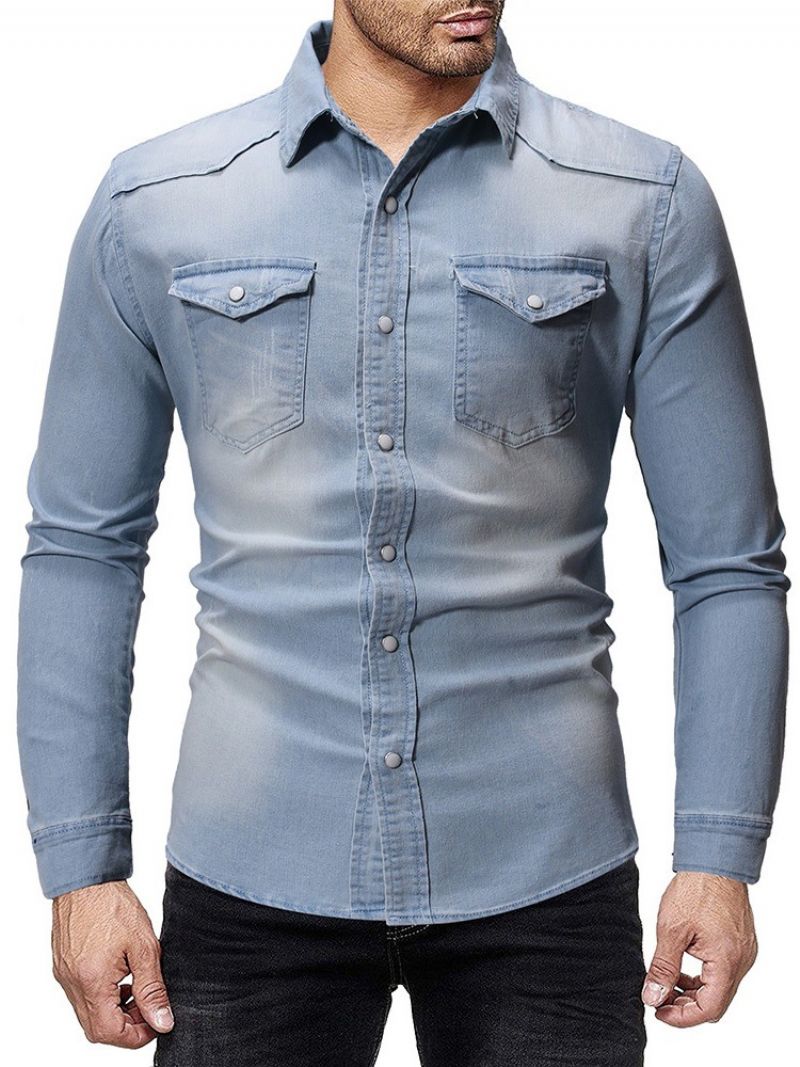 Slidt Lapel Casual Single-Breasted Slim Shirt