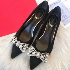 Bowknot Beads Slip-On Spidstå Chunky Heel Dame Pumps