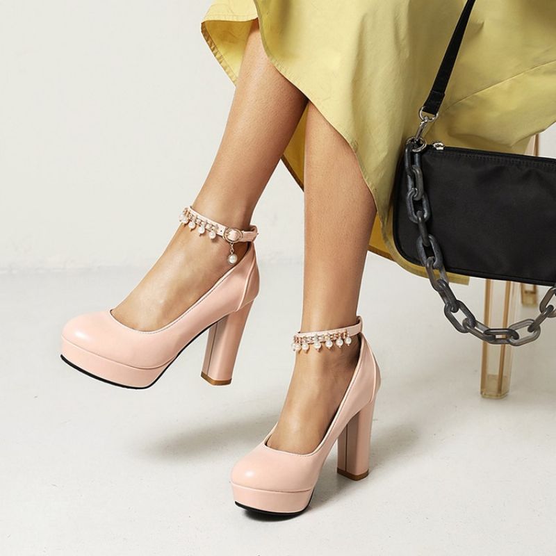 Chunky Heel Rund Toe Platform Simple Tynde Sko