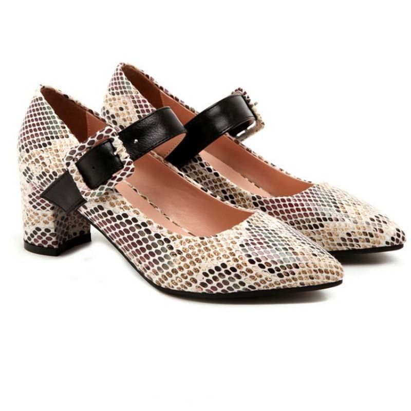 Color Block Buckle Chunky Heel Buckle Dame Pumps