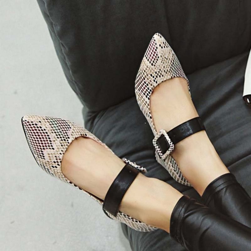 Color Block Buckle Chunky Heel Buckle Dame Pumps