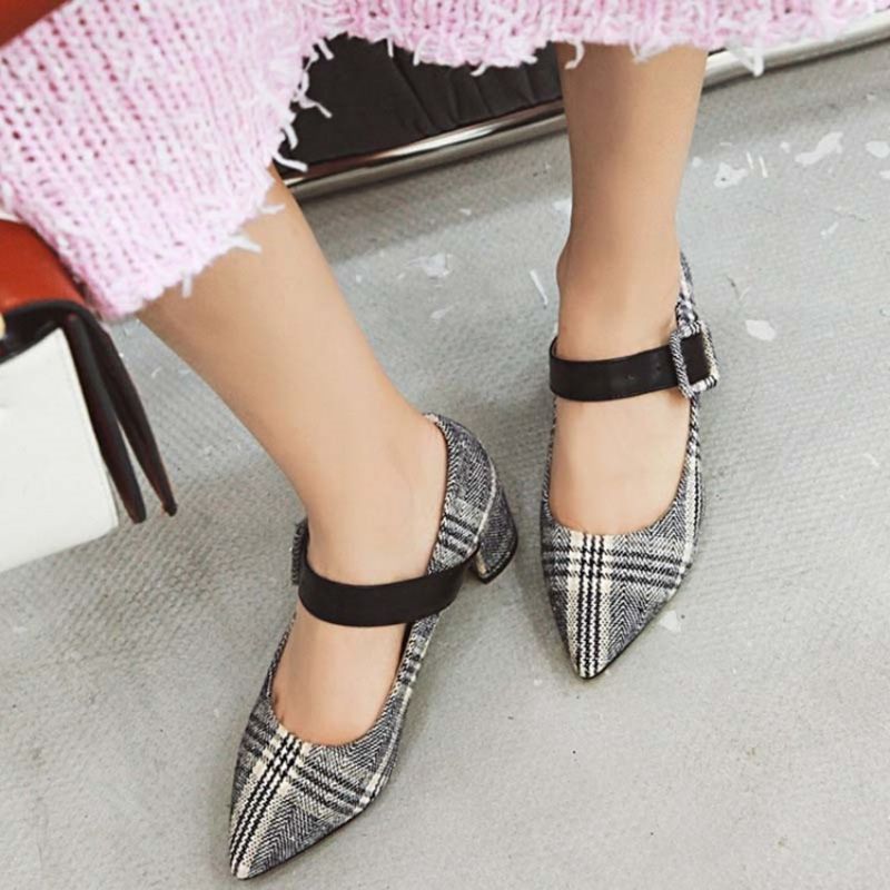 Color Block Buckle Chunky Heel Buckle Dame Pumps