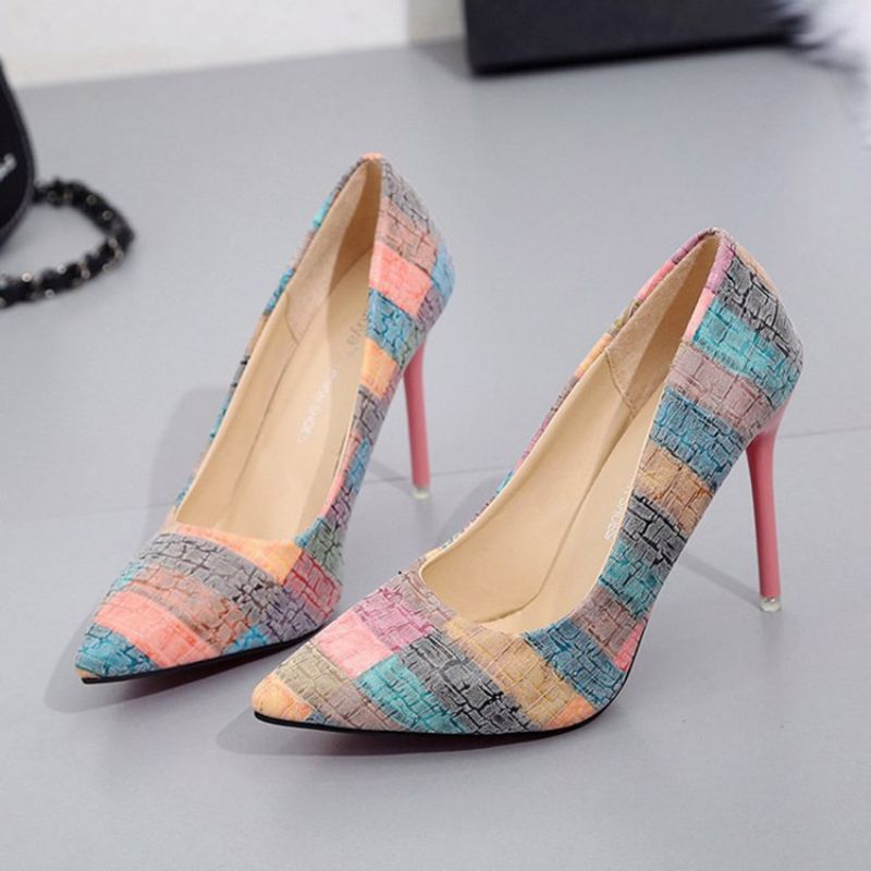 Color Block Slip-On Stiletto Heel Pointed Toe Pumps