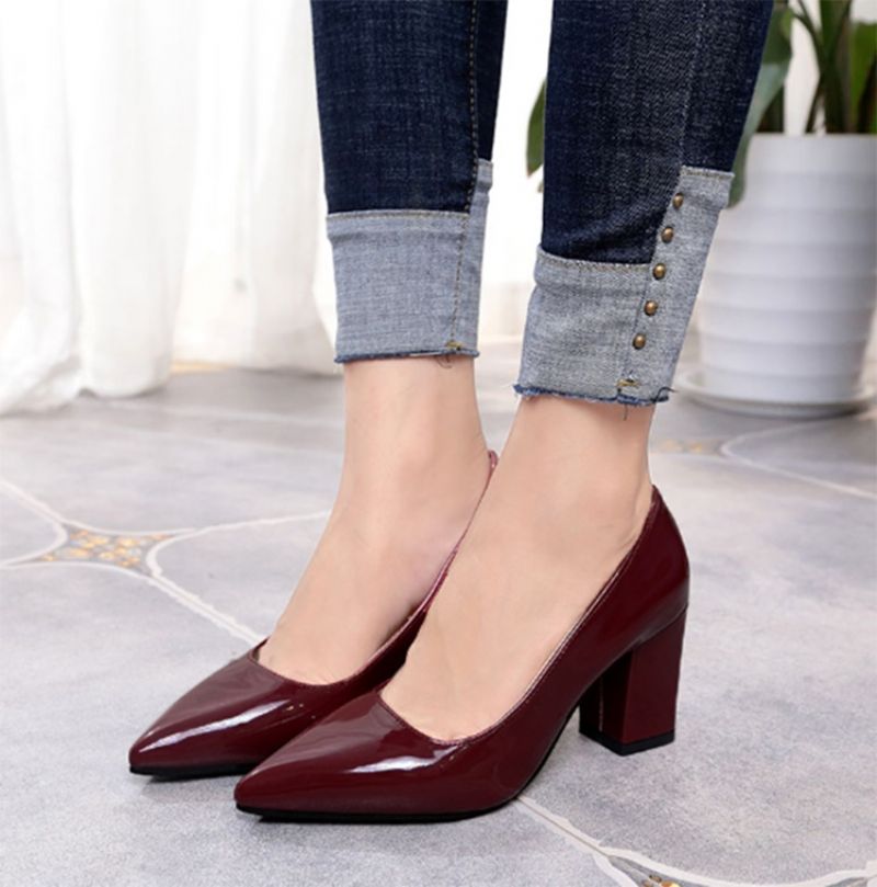 Professionel Spidstå Almindelig Chunky Pumps