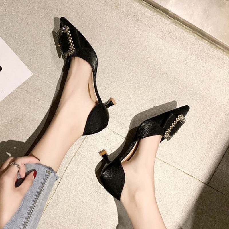 Rhinestone Pointed Toe Kitten Hæl Dame Pumps