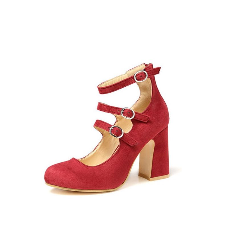 Spænde Rund Toe Chunky Heel Dame Pumps