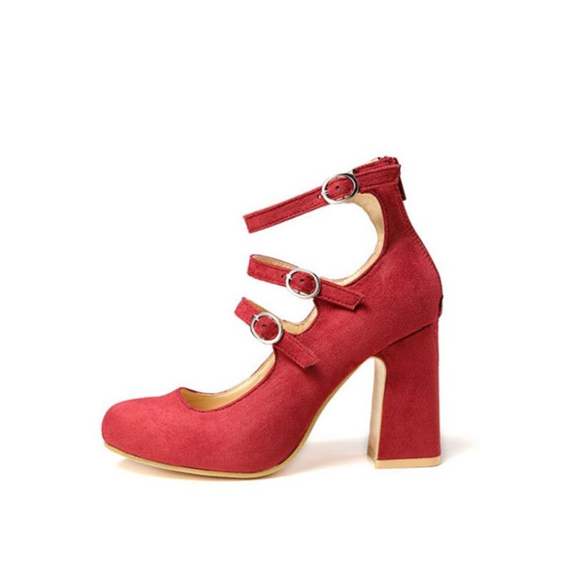 Spænde Rund Toe Chunky Heel Dame Pumps